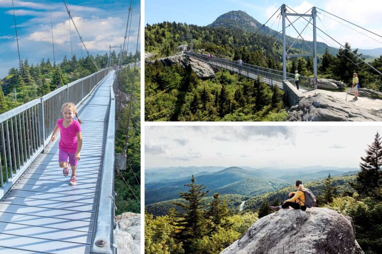Hikers on the rocky summit trails of Grandfather Mountain