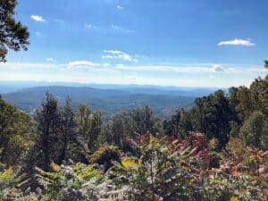 Layered blue ridgelines from Stoney Fork Overlook on the Blue Ridge Parkway near Boone
