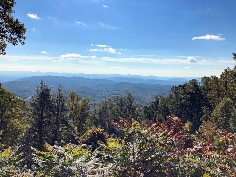 Layered blue ridgelines from Stoney Fork Overlook on the Blue Ridge Parkway near Boone