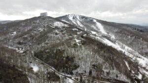 Aerial view of snow-covered ski runs on Sugar Mountain, North Carolina