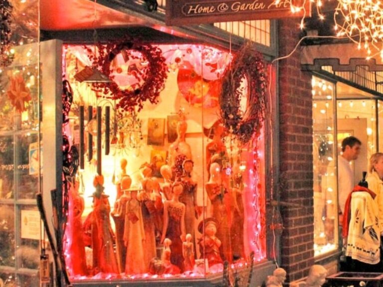 Decorated shop windows in Blowing Rock